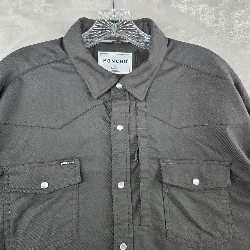 Poncho Western Shirt Mens XL Black Pearl Snap Regular Fit Long Sleeve Pocket